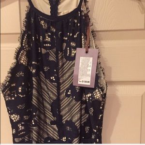 Gorgeous navy blue dress with nude underlay! NWOT